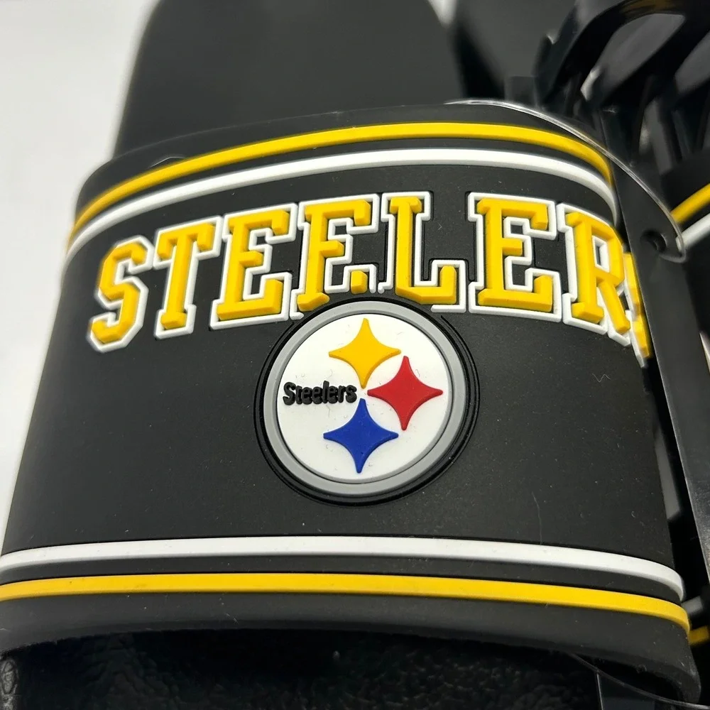 FOCO NFL Pittsburgh Steelers Mens Slide Sandals Black Yellow Men's Size 9/10 New